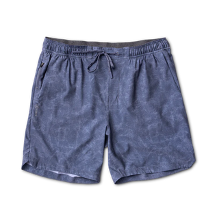 Roark Serrano 7 inch Active Stretch Shorts in Neptune, athletic fit lightweight REPREVE recycled polyester shorts with DWR water-resistant finish, side zip pocket, dual slash pockets, and rear YKK zip pocket