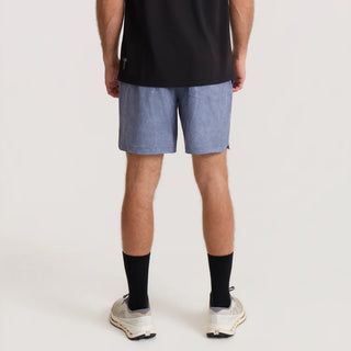 Roark Serrano 7 inch Active Stretch Shorts in Neptune, athletic fit lightweight REPREVE recycled polyester shorts with DWR water-resistant finish, side zip pocket, dual slash pockets, and rear YKK zip pocket