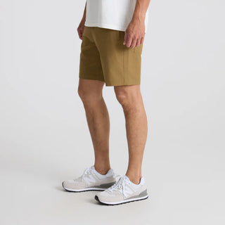 Roark Layover Pro Traveler Shorts in khaki with stretch fabric and hybrid waistband