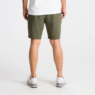 Roark Layover Pro Traveler Shorts in Military with hybrid waistband and stretch fabric