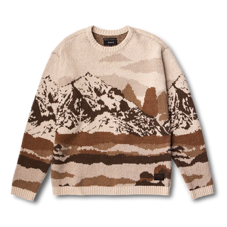 Roark Gaucho Sweater in Khaki with scenic intarsia design and relaxed fit cotton blend knit.