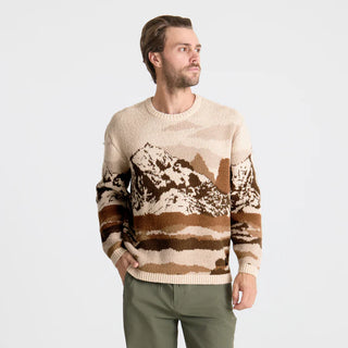 Roark Gaucho Sweater in Khaki with scenic intarsia design and relaxed fit cotton blend knit.