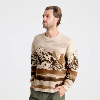 Roark Gaucho Sweater in Khaki with scenic intarsia design and relaxed fit cotton blend knit.
