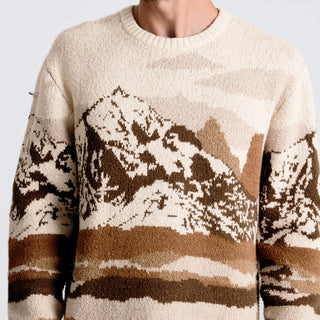 Roark Gaucho Sweater in Khaki with scenic intarsia design and relaxed fit cotton blend knit.