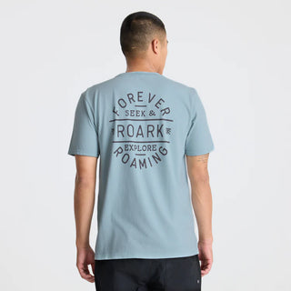 Roark Stamp Premium Tee in Dusty Blue with back graphic and premium fit.