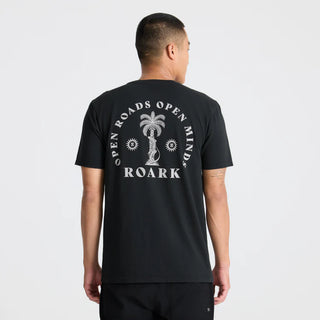 Roark Palma Chilena Tee in Black with “Open Roads Open Minds” back graphic.