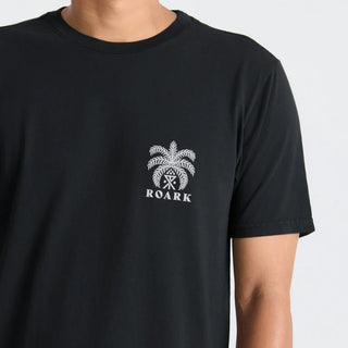 Roark Palma Chilena Tee in Black with “Open Roads Open Minds” back graphic.