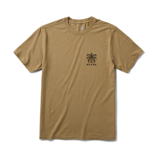 Roark Palma Chilena Tee in Khaki with “Open Roads” graphic.