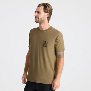 Roark Palma Chilena Tee in Khaki with “Open Roads” graphic.