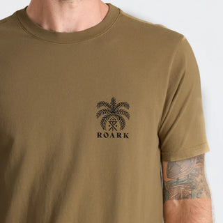 Roark Palma Chilena Tee in Khaki with “Open Roads” graphic.
