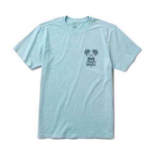 Roark Permanent Vacation Tee in Dusty Blue with crossed palms and skull back graphic