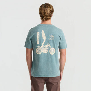 Roark Ghostrider Premium Tee in Slate Green, premium fit 100% ringspun combed cotton pigment dyed tee in 20-singles weight with a soft, lived-in feel