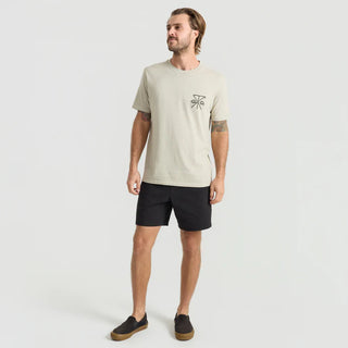 Roark Safecamp Premium Tee in Fossil with garment-dyed 100% cotton, premium fit, and 20 singles ringspun combed cotton construction
