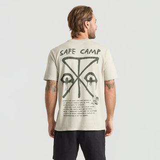 Roark Safecamp Premium Tee in Fossil with garment-dyed 100% cotton, premium fit, and 20 singles ringspun combed cotton construction