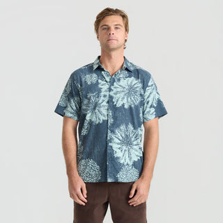 Roark Bless Up Breathable Stretch Shirt in Navy Pukpulko - classic short sleeve shirt with perforated construction, mechanical stretch, and moisture wicking