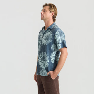 Roark Bless Up Breathable Stretch Shirt in Navy Pukpulko - classic short sleeve shirt with perforated construction, mechanical stretch, and moisture wicking