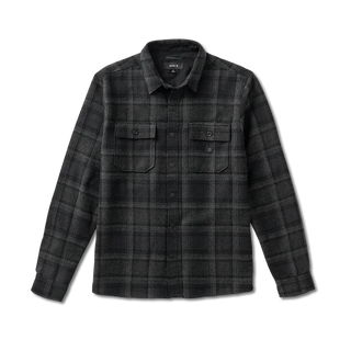 Roark Nordsman Long Sleeve Flannel in Black Heather with wool blend fabric and snap-front closure.