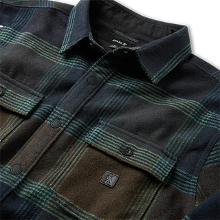 Roark Nordsman Long Sleeve Flannel in deep navy wool blend with reinforced elbows, snap front, and chest pockets.