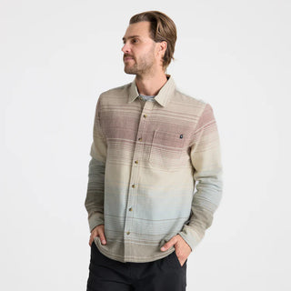 Roark Crossroads Organic Cotton Flannel in Fossil with brushed organic cotton and classic fit.