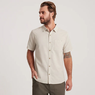 Roark Made to Fade Button-Up in Washed Bone with pigment-dyed finish and short sleeves.