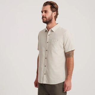 Roark Made to Fade Button-Up in Washed Bone with pigment-dyed finish and short sleeves.