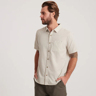 Roark Made to Fade Button-Up in Washed Bone with pigment-dyed finish and short sleeves.