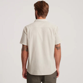 Roark Made to Fade Button-Up in Washed Bone with pigment-dyed finish and short sleeves.