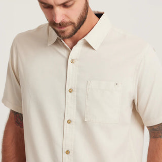 Roark Made to Fade Button-Up in Washed Bone with pigment-dyed finish and short sleeves.