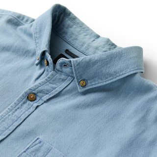 Roark Scholar Chambray Button Up Shirt Bleached, organic cotton twill with button-down collar and chest pocket.