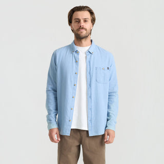 Roark Scholar Chambray Button Up Shirt Bleached, organic cotton twill with button-down collar and chest pocket.