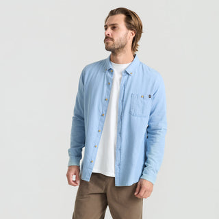 Roark Scholar Chambray Button Up Shirt Bleached, organic cotton twill with button-down collar and chest pocket.