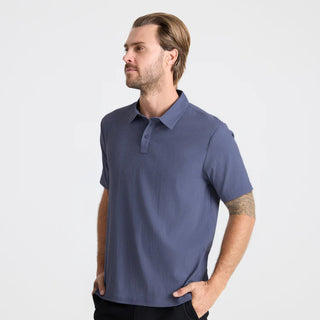 Roark Bless Up Polo Shirt Slate with breathable stretch Tactel fabric, moisture-wicking design, lightweight comfort, and technical performance style.