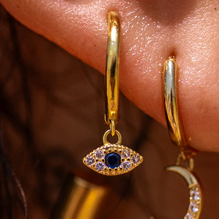 ALCO Jewelry Innerlight Huggies, 18K gold-plated, cubic zirconia, hypoallergenic, latch back hoop.