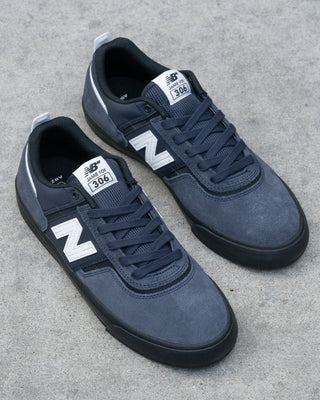 New Balance Numeric Jamie Foy 306 Shoes in Eclipse/White - low-profile vulcanized skate shoe with lightweight suede, breathable mesh panels, and visible rubber layer