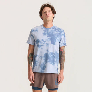 Roark Mathis Active Tie Dye Pocket Short Sleeve Tee in Neptune, classic crewneck fit in 85% recycled polyester 15% cotton DriRelease jersey knit with chest pocket, quick-dry technology, interior hanger loop, and Neptune tie dye colorway
