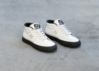 New Balance Numeric Franky Villani 417 skate shoe in sea salt and black, suede canvas upper, mid cut, vulcanized sole.