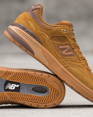 New Balance Numeric Andrew Reynolds 933 in Breakfast Tea/Pumpernickel — Andrew Reynolds signature skate shoe with ABZORB cushioning, suede and mesh upper, compression-resistant midsole, low-top silhouette
