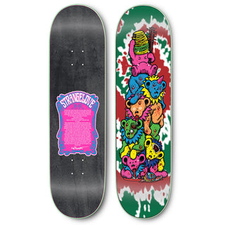 Strangelove Skateboards 8.5" deck, green tie-dye, bear graphics by Sean Cliver, hand-screened uniqueness.