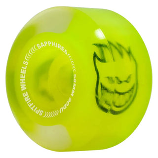 Spitfire Sapphire 58 mm clear/yellow conical full skateboard wheels with dual-duro construction.