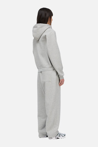 Gray Dime sweatpants with small embroidered logo, relaxed fit, and adjustable cuffs