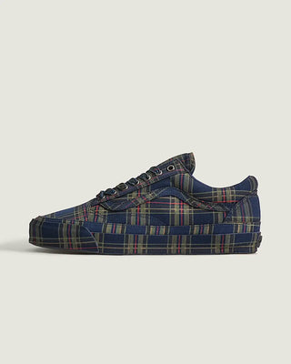 Vans LX Premium Old Skool shoes in Plaid Navy/Multi featuring plaid canvas uppers and iconic low-top styling.