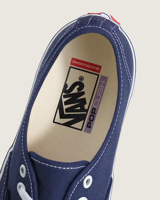 Vans Skate Authentic in Deep Twilight Blue with suede and canvas upper, PopCush footbed, and SickStick rubber outsole.