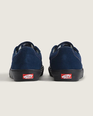 Vans Skate Curren Caples in Navy Blue/Black — leather upper with SickStick™ rubber outsole, PopCush™ footbed, DuraCap™ reinforced underlays, and vulcanized sole construction