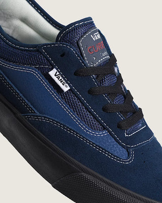 Vans Skate Curren Caples in Navy Blue/Black — leather upper with SickStick™ rubber outsole, PopCush™ footbed, DuraCap™ reinforced underlays, and vulcanized sole construction