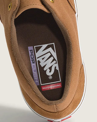 Vans Skate Era Skate Shoes in Chipmunk Brown — suede and canvas upper with vulcanized waffle outsole, PopCush™ footbeds, DuraCap™ reinforcement, and SickStick™ grip. The original skate shoe reengineered.

