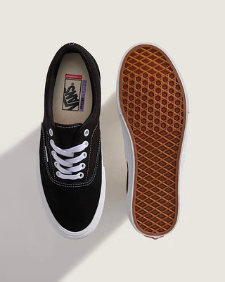 Vans Skate Era Skate Shoes in Black/White — suede and canvas upper with vulcanized waffle outsole, PopCush™ footbeds, DuraCap™ reinforcement, and SickStick™ grip. The original skate shoe reengineered.

