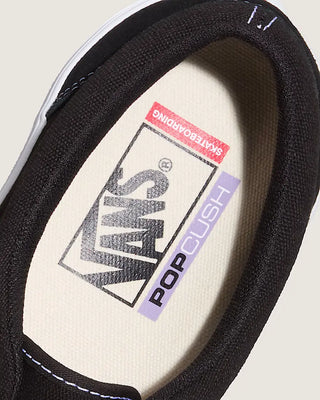 Vans Skate Era Skate Shoes in Black/White — suede and canvas upper with vulcanized waffle outsole, PopCush™ footbeds, DuraCap™ reinforcement, and SickStick™ grip. The original skate shoe reengineered.

