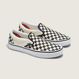 Vans Skate Slip-On Checkerboard Shoe in Black/Off White, enhanced with DURACAP, SickStick grip, and PopCush cushioning.