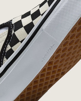 Vans Skate Slip-On Checkerboard Shoe in Black/Off White, enhanced with DURACAP, SickStick grip, and PopCush cushioning.