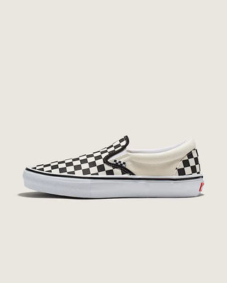 Vans Skate Slip-On Checkerboard Shoe in Black/Off White, enhanced with DURACAP, SickStick grip, and PopCush cushioning.